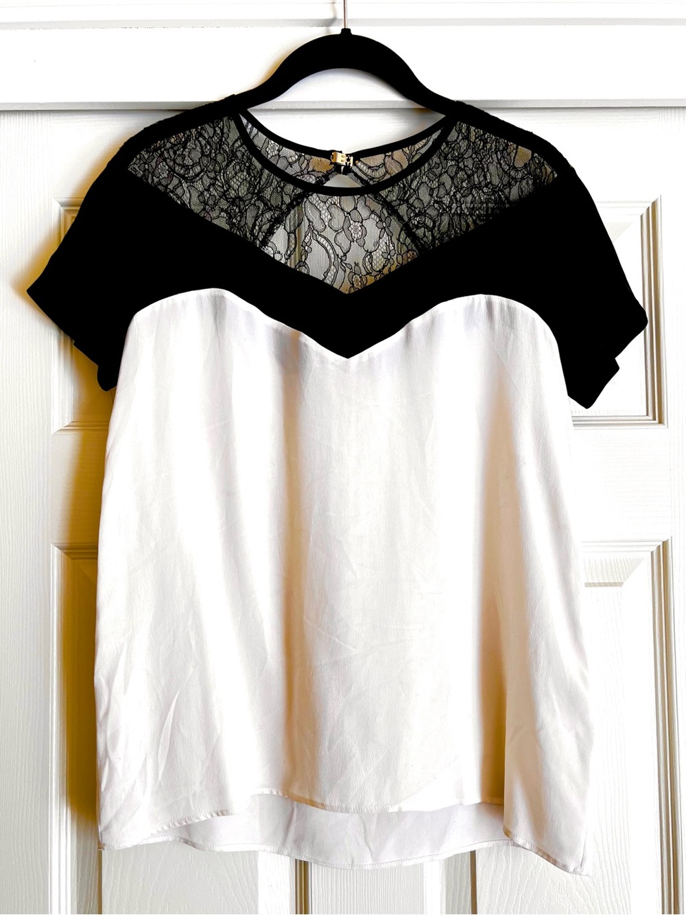 Sandro Black Lace 100% Silk Cream Blouse Small